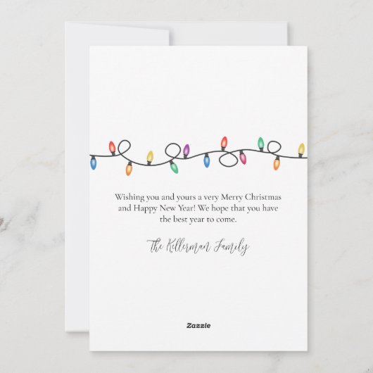 メリークリスマスカラフルホリデーライトフォトカード シーズンカード (裏面)