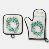 メリークリスマスカラフルリース 鍋つかみ&鍋敷きセット (正面)