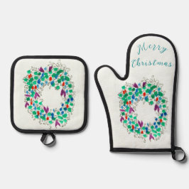 メリークリスマスカラフルリース 鍋つかみ&鍋敷きセット