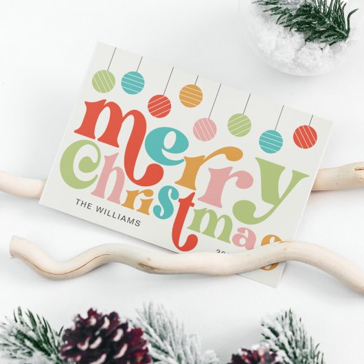 メリークリスマスカラフルレトロオーナメント シーズンポストカード