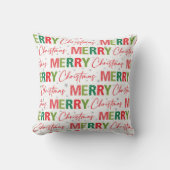 メリークリスマスカラフルレトロタイポグラフィパターン クッション (正面)