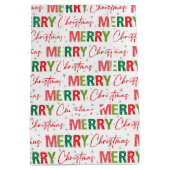 メリークリスマスカラフルレトロタイポグラフィパターン ミディアムペーパーバッグ (裏面)