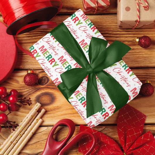 メリークリスマスカラフルレトロタイポグラフィパターン ラッピングペーパー