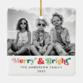 メリークリスマスカラフルレトロフォント写真 セラミックオーナメント (裏面)