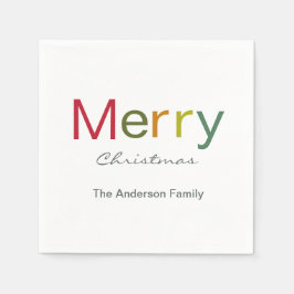 メリークリスマスカラフル文字家族 スタンダードカクテルナプキン