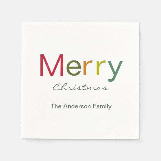 メリークリスマスカラフル文字家族 スタンダードカクテルナプキン (正面)