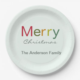 メリークリスマスカラフル文字家族 ペーパープレート
