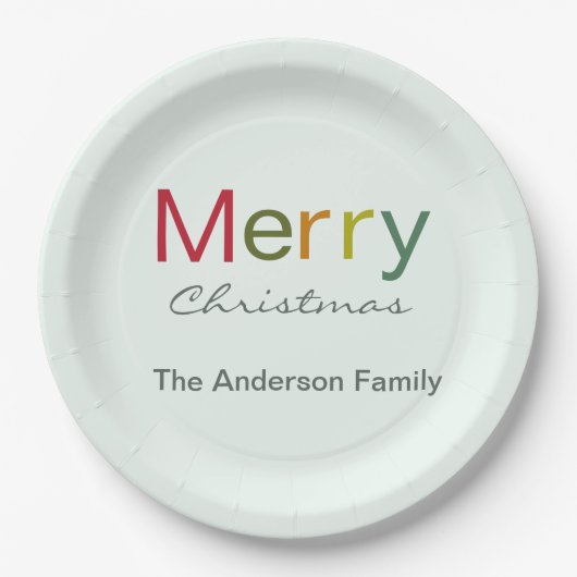 メリークリスマスカラフル文字家族 ペーパープレート (正面)