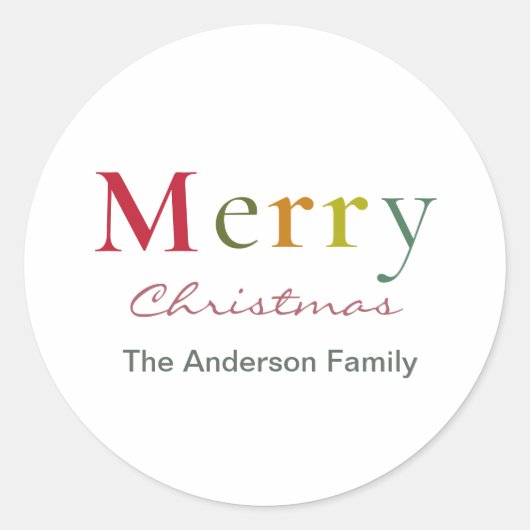 メリークリスマスカラフル文字家族 ラウンドシール (正面)