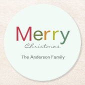 メリークリスマスカラフル文字家族 ラウンドペーパーコースター (正面)