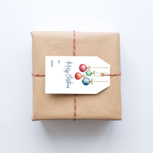 メリークリスマスカラフル水カラーオーナメント ギフトタグ