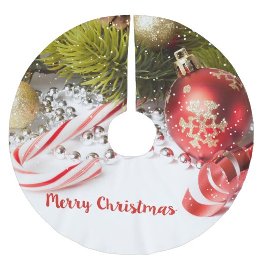 メリークリスマスカラフル飾り ブラッシュドポリエステルツリースカート (正面)