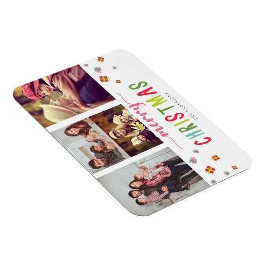 メリークリスマスカラフル3枚フォトコラージギフトボックス マグネット (右側)