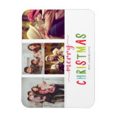 メリークリスマスカラフル4枚写真カワイイ マグネット (縦)