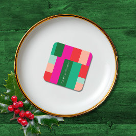 メリークリスマスカラーブロック スクエアペーパーコースター