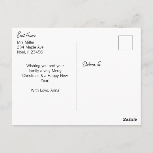 メリークリスマスカラー | 雪だるまとトナカイ ポストカード (裏面)