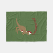 メリークリスマスカンガルー フリースブランケット (正面(横))