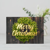 メリークリスマスカントリー素朴パインリースウッド 箔シーズンカード (立ち正面)