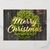 メリークリスマスカントリー素朴パインリースウッド 箔シーズンカード (正面)