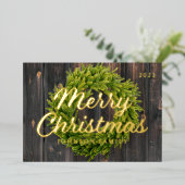 メリークリスマスカントリー素朴パインリースウッド 箔シーズンカード (立ち正面)