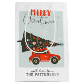 メリークリスマスカーお洒落ツリーパーソナライズされた ミディアムペーパーバッグ (正面)