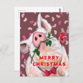 メリークリスマスカーよくはしゃぐド紳士豚バラ ポストカード (正面/裏面)