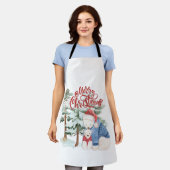 メリークリスマスカートラブルホリデーデザイン エプロン (着用した状態)