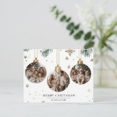 メリークリスマスカードと3枚のオーナメント写真 ポストカード (スタンド正面)