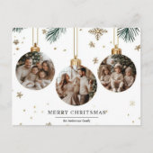メリークリスマスカードと3枚のオーナメント写真 ポストカード (正面)