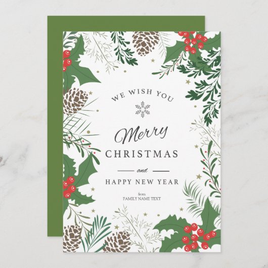 メリークリスマスカードクリスマスの葉のフレーム シーズンカード (正面/裏面)