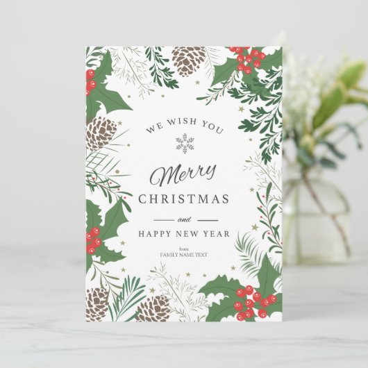 メリークリスマスカードクリスマスの葉のフレーム シーズンカード (スタンド正面)