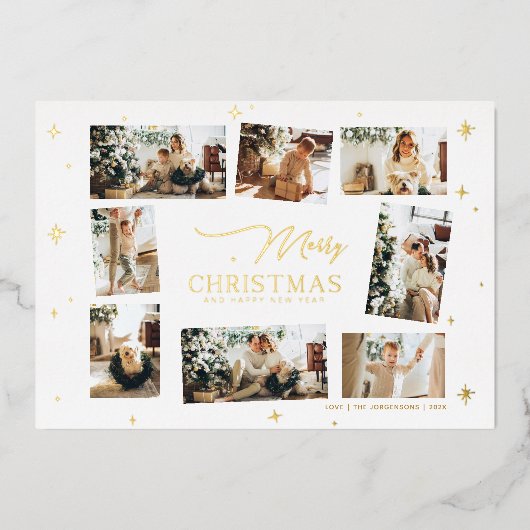 メリークリスマスカードフォイルコラージホリデーカード 箔シーズンカード (正面)