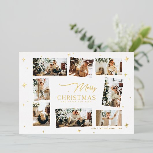 メリークリスマスカードフォイルコラージホリデーカード 箔シーズンカード (立ち正面)