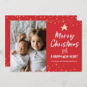 メリークリスマスカード家族の写真金ゴールドスター シーズンカード (正面/裏面)