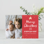 メリークリスマスカード家族の写真金ゴールドスター シーズンカード (スタンド正面)