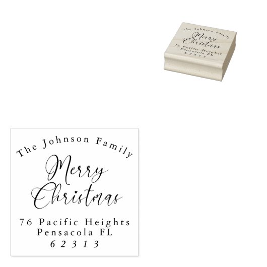 メリークリスマスカーブ文字ファミリー名と住所 ラバースタンプ (押印)