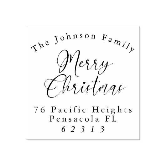 メリークリスマスカーブ文字ファミリー名と住所 ラバースタンプ (インプリント)