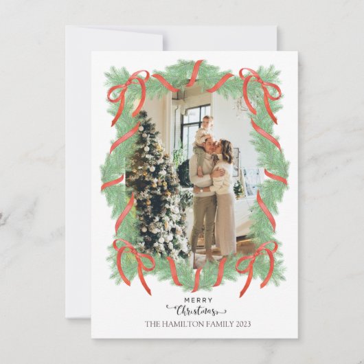 メリークリスマスガーランドフレームボウ写真 シーズンカード (正面)