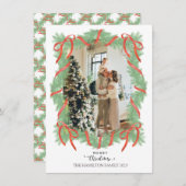 メリークリスマスガーランドフレームボウ写真 シーズンカード (正面/裏面)