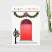 メリークリスマスガーランドメールボックスリースレッドドア シーズンカード (正面)