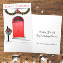 メリークリスマスガーランドメールボックスリースレッドドア