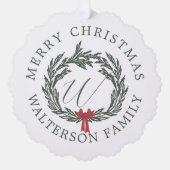 メリークリスマスガーランドリースモノグラム&写真 オーナメントカード (正面)