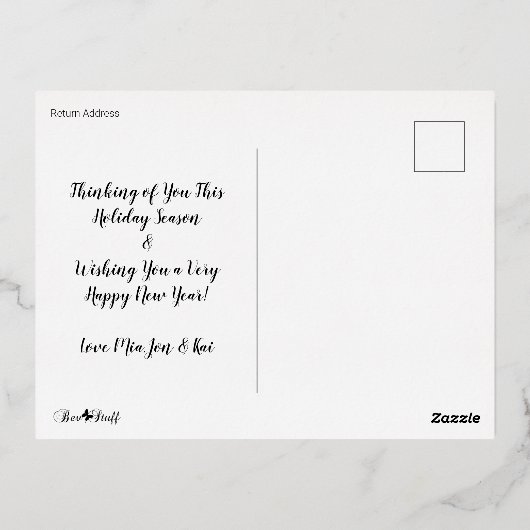 メリークリスマスガーランド家族の写真 箔シーズンポストカード (裏面)