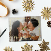 メリークリスマスガーランド家族の写真 箔シーズンポストカード