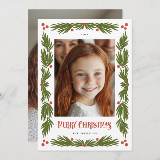 メリークリスマスガーランド縁どホリデーデザイン シーズンカード (正面/裏面)