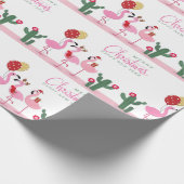 メリークリスマスガーリーかわいいピンクのフラミンゴサボテン ラッピングペーパー (角)
