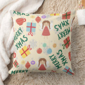 メリークリスマスガーリーピンクの背景と現在 クッション (ブランケット)