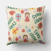 メリークリスマスガーリーピンクの背景と現在 クッション (裏面)