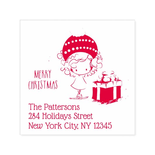 メリークリスマスガールギフトファミリー差出人住所 セルフインキングスタンプ (デザイン)