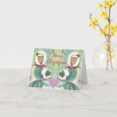 メリークリスマスガールズインブルーコーツヴィンテージ カード (黄色い花)